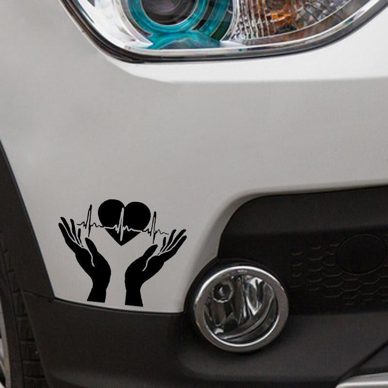 Cool Heart Beat In Hand Open Palm ECG Car Sticker Decoration