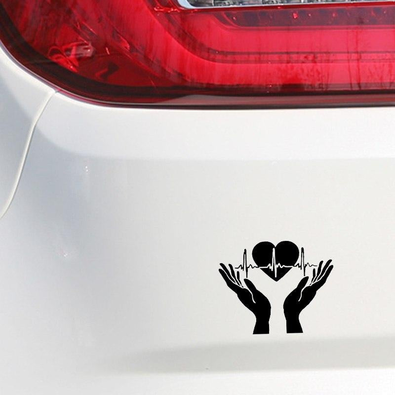Cool Heart Beat In Hand Open Palm ECG Car Sticker Decoration