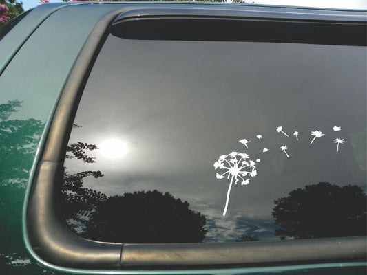Dandelion Flying- Die Cut White Vinyl Window Decal/sticker for Car or Truck or Helmet 5.5"X 8"