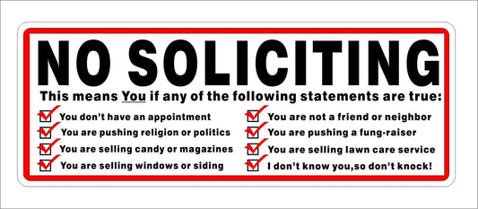 New Brand   No Soliciting Vinyl Decal Sticker Window Label Solicitors Sign Decor
