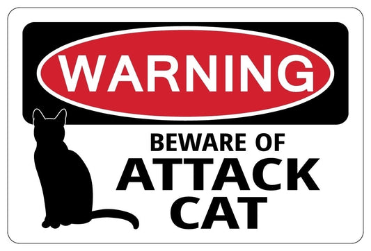 New Hot   BEWARE OF ATTACK CAT Warning Funny Novelty Sign Sticker cats gift