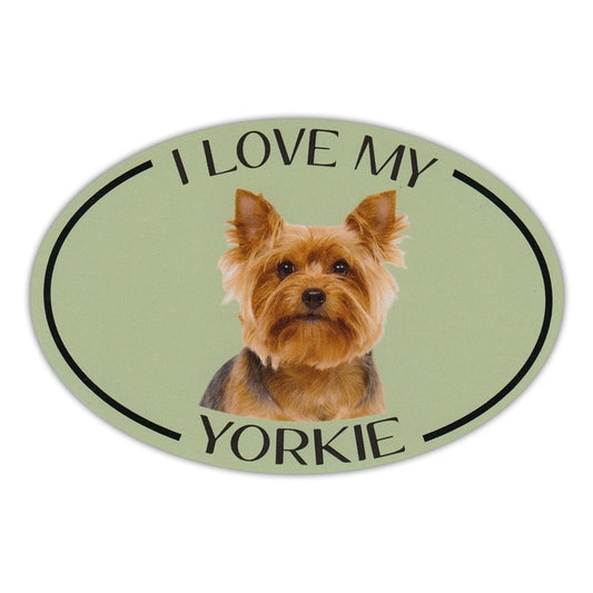 New Brand   Oval Dog Breed Picture Car Sticker - I Love My Yorkie (Yorkshire Terrier) - 6" x 4"