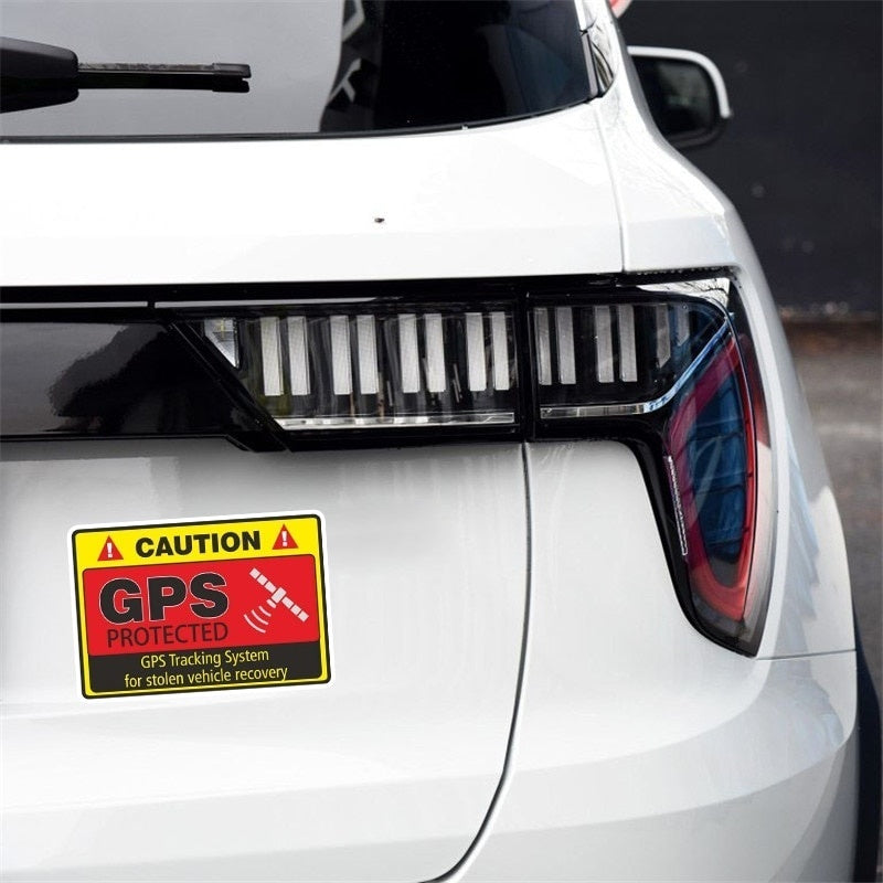 4PCs  7.3CM*4.8CM Warning Car Sticker Caution GPS Tracking System Protected Decal Car Window Bumper Stickers