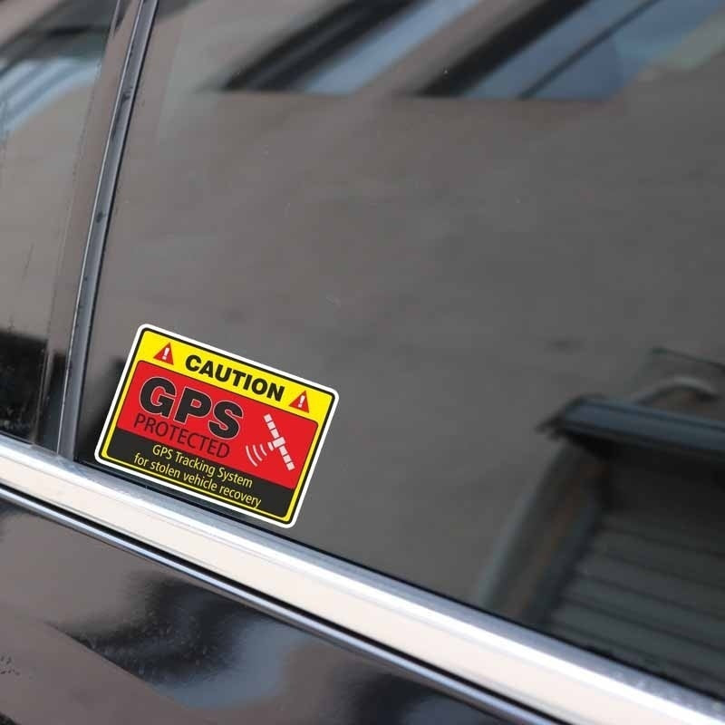 4PCs  7.3CM*4.8CM Warning Car Sticker Caution GPS Tracking System Protected Decal Car Window Bumper Stickers