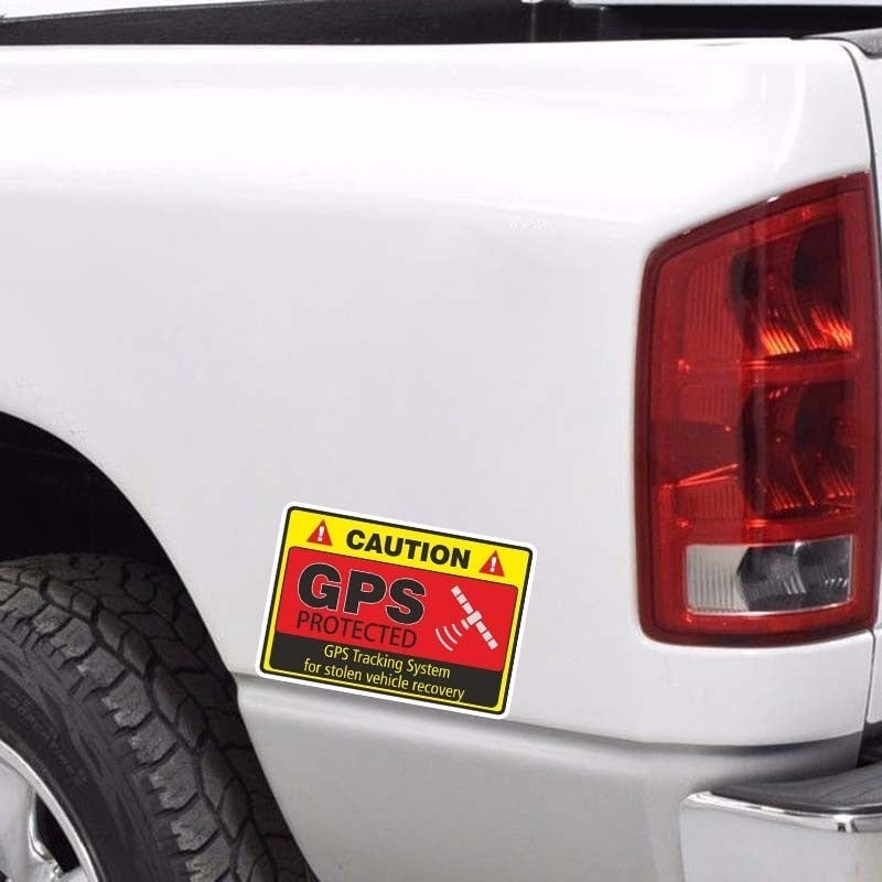 4PCs  7.3CM*4.8CM Warning Car Sticker Caution GPS Tracking System Protected Decal Car Window Bumper Stickers