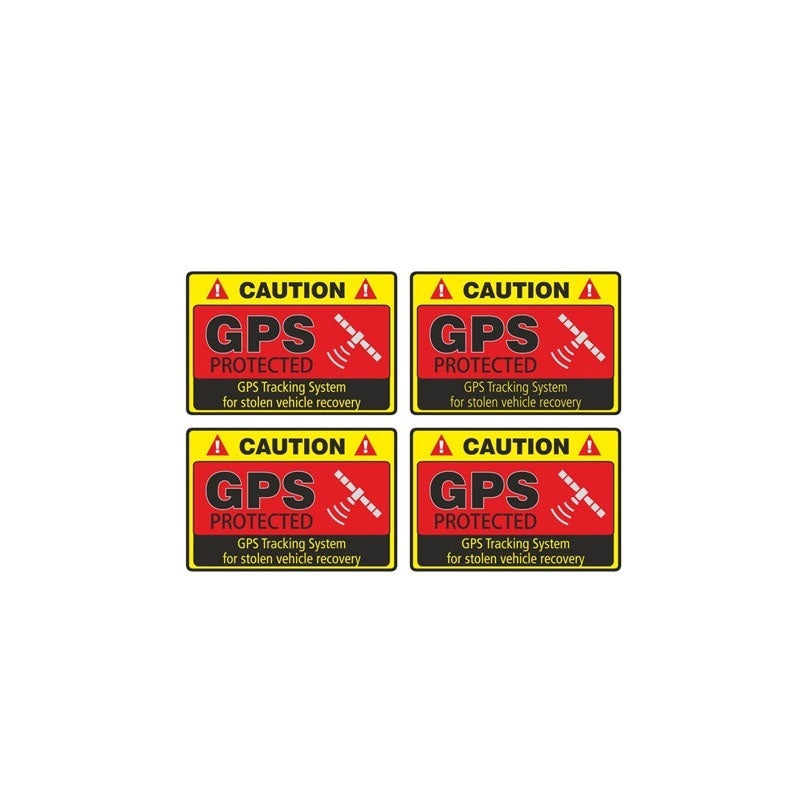 4PCs  7.3CM*4.8CM Warning Car Sticker Caution GPS Tracking System Protected Decal Car Window Bumper Stickers