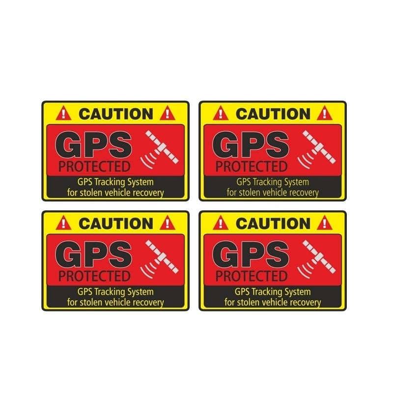 4PCs  7.3CM*4.8CM Warning Car Sticker Caution GPS Tracking System Protected Decal Car Window Bumper Stickers