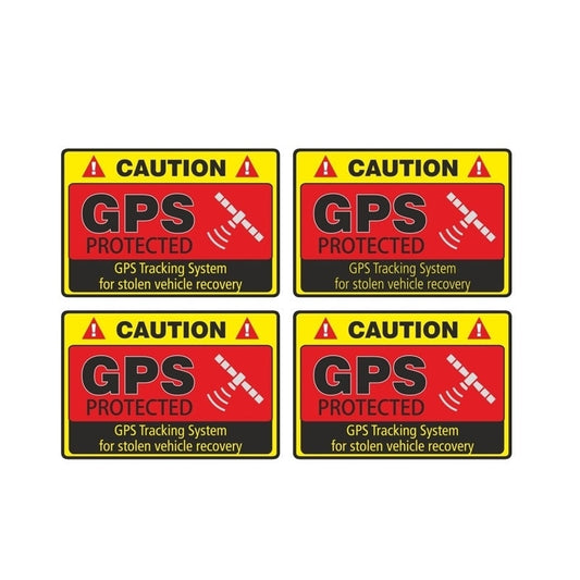 4PCs  7.3CM*4.8CM Warning Car Sticker Caution GPS Tracking System Protected Decal Car Window Bumper Stickers