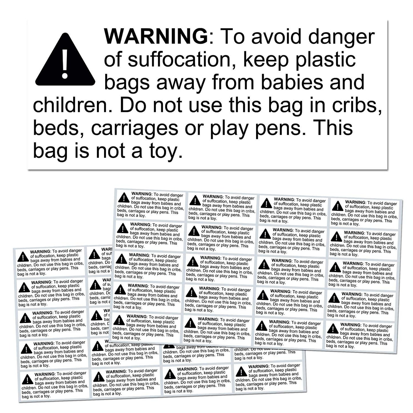 New Brand Rectangular Suffocation Warning Labels - Pack of 10, 2.4 x 1"