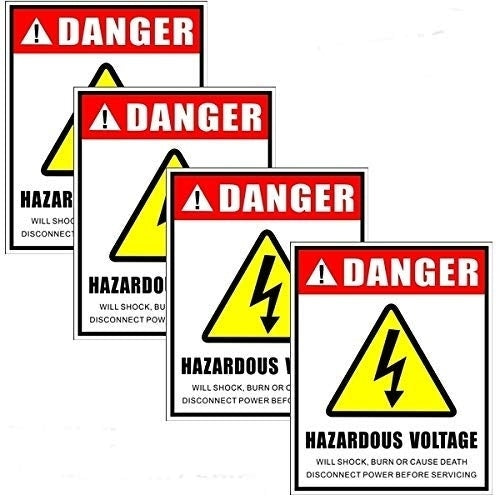 2018 NEW Outdoor/Indoor (4 Pack) 5" X 4" Hazardous Voltage Danger Shock Hazard High Voltage Electrical Safety Warning Sign Label Sticker Decal - Back Self Adhesive Vinyl
