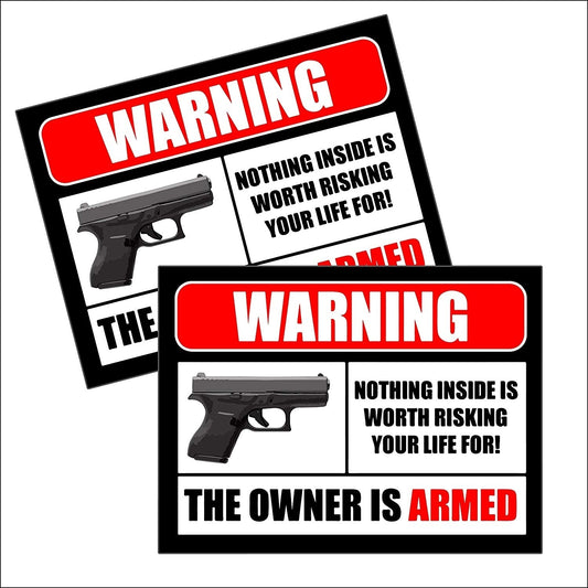 Fashion 2PCs 2nd Amendment Handgun Pistol Gun Owners Warning Security Sticker Decal
