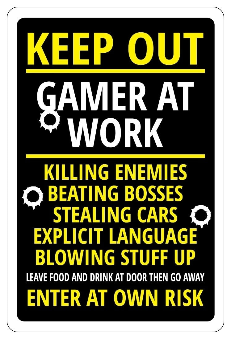 Fashion KEEP OUT GAMER AT WORK Novelty Funny Novelty Sign Sticker gift warning