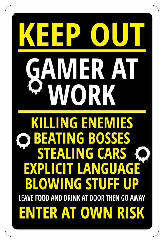 Fashion KEEP OUT GAMER AT WORK Novelty Funny Novelty Sign Sticker gift warning