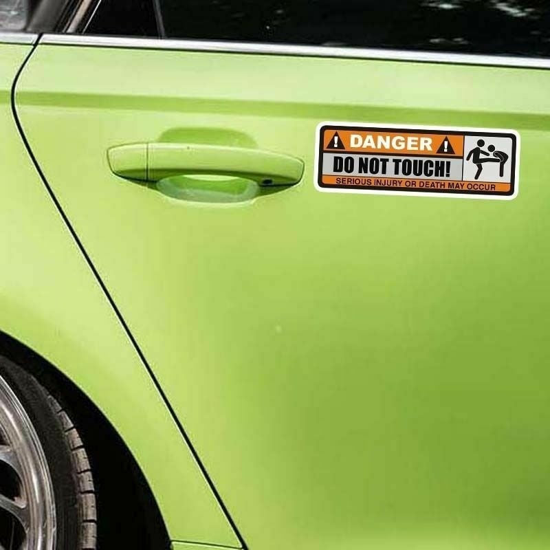 Hot 2Pcs Car Sticker Funny Badge Emblem Decal Danger Do Not Touch Sign Funny Warning