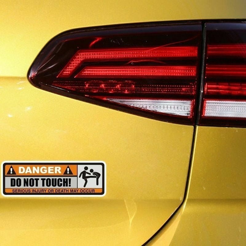 Hot 2Pcs Car Sticker Funny Badge Emblem Decal Danger Do Not Touch Sign Funny Warning