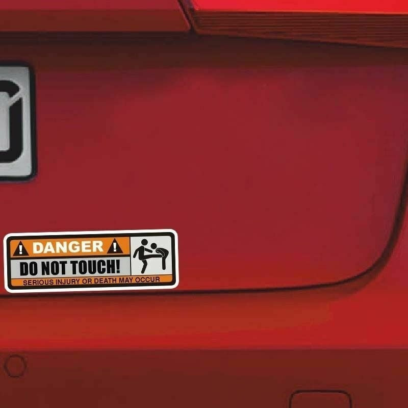 Hot 2Pcs Car Sticker Funny Badge Emblem Decal Danger Do Not Touch Sign Funny Warning