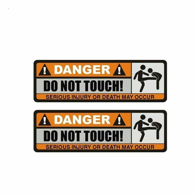 Hot 2Pcs Car Sticker Funny Badge Emblem Decal Danger Do Not Touch Sign Funny Warning