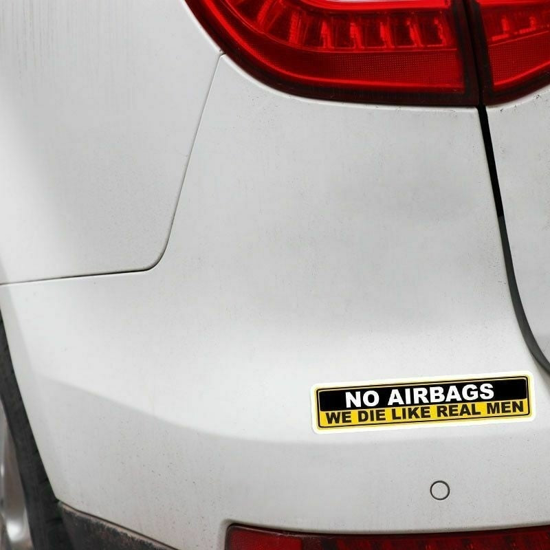 High-quality 2PCs Car Sticker Funny Badge Emblem Decal No Airbags Die Like Real Men Sign