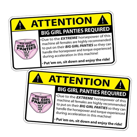 Hot 2PCs Big Girl Panties Funny Caution Warning Decal Sticker