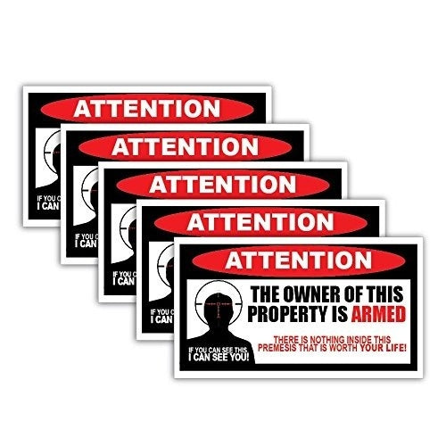 New Fashion 5 pack of Owner is Armed Warning Stickers 2nd Amendment decals Anti-Theft Security Burglar Alarm