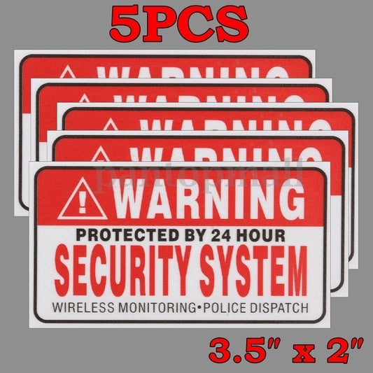 New Hot  5 Pack Protected By 24 Hour WARNING Security System Stickers Safety Signs Decal