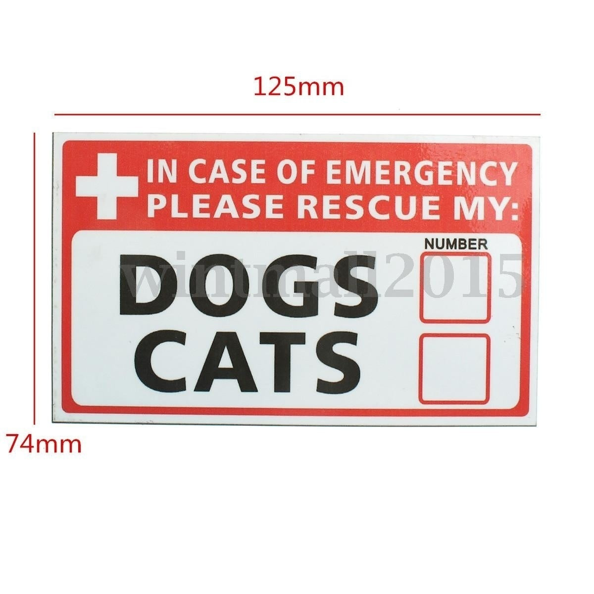 2pcs Emergency Pet Rescue DOGS CATS Vinyl Sticker Signs Safety Warning 74*125mm