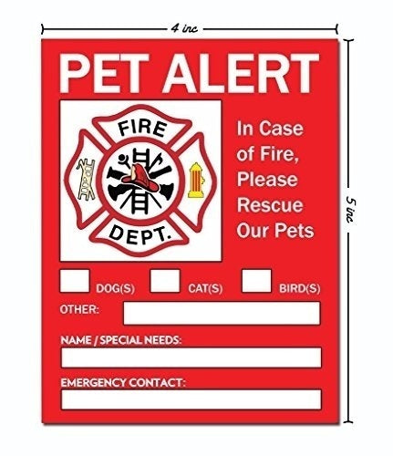 Pet Alert Safety Fire Rescue Sticker - 5"x 4" (6 Pack) - Save Our Pets Emergency Pet Inside Decal - In Case of Emergency Danger Pet In House Home Window Door Sign - Protect Beloved Dogs Cats Birds