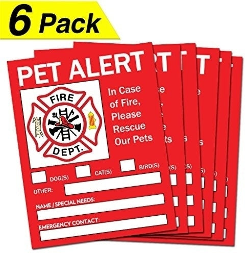 Pet Alert Safety Fire Rescue Sticker - 5"x 4" (6 Pack) - Save Our Pets Emergency Pet Inside Decal - In Case of Emergency Danger Pet In House Home Window Door Sign - Protect Beloved Dogs Cats Birds