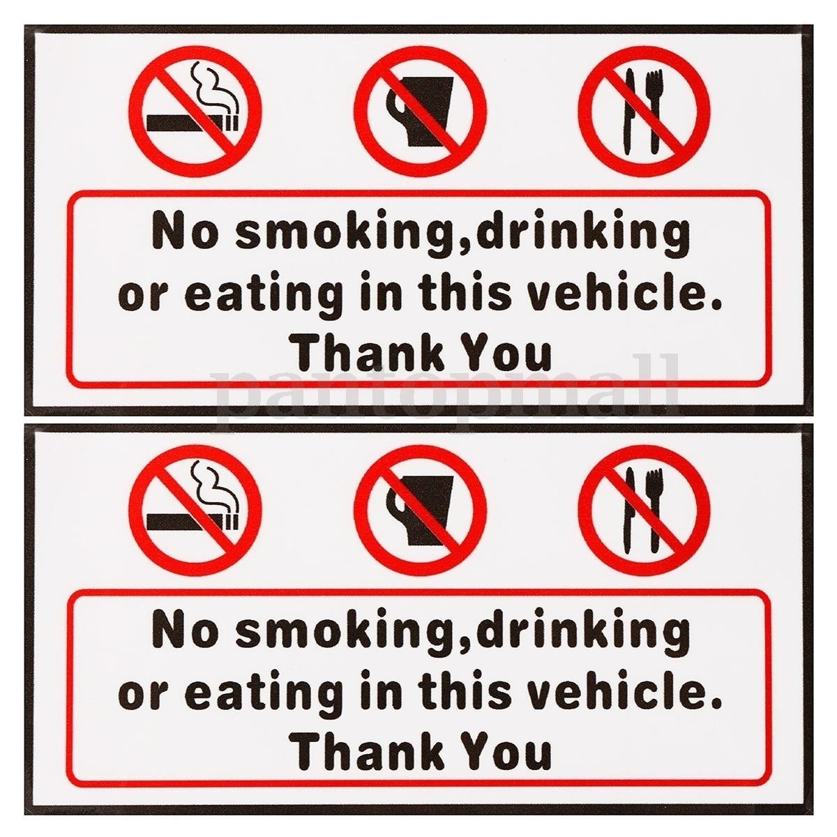 Fashion  2x No Smoking Eating Drinking in This Vehicle Signs Stickers Car Taxi Bus Decal