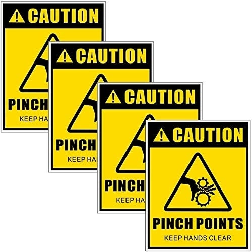 High-quality Outdoor/Indoor (4 Pack) 5" X 4" - Caution Pinch Points Keep Hands Clear - Danger Safety Warning Sign Vinyl Label Sticker Decal - Back Self Adhesive Vinyl