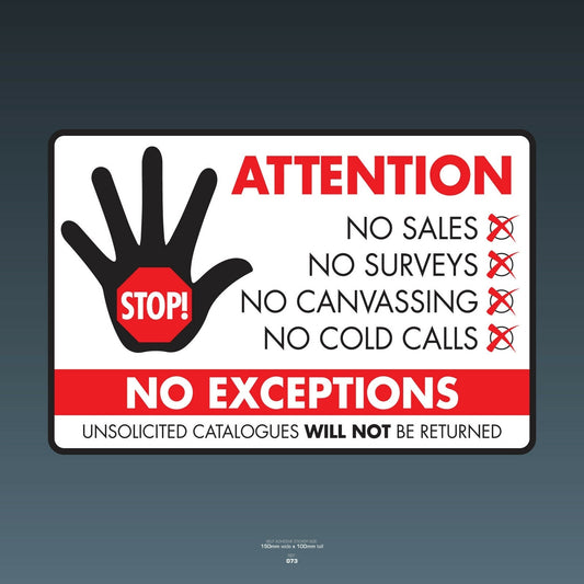 New Brand Stop Cold Calling Door Sticker No Canvassers Callers Sign - 150mm x 100mm