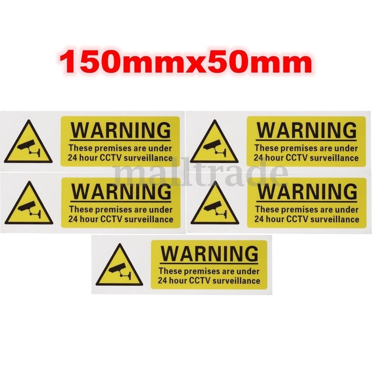 New Brand  5pcs 15x5cm 24 Hour CCTV Surveillance Stickers Security Warning Safety Signs Decal