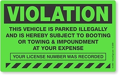 2Pcs Violation Vehicle is Parked Illegally and is Hereby Subject to Booting, Bump Stickers Decal