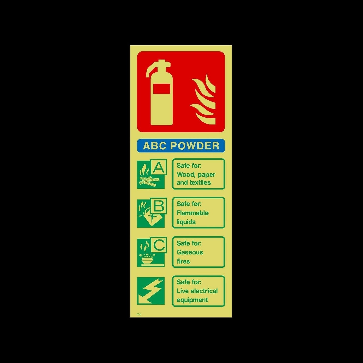 Fire Extinguisher ID Photoluminescent Sign, Sticker