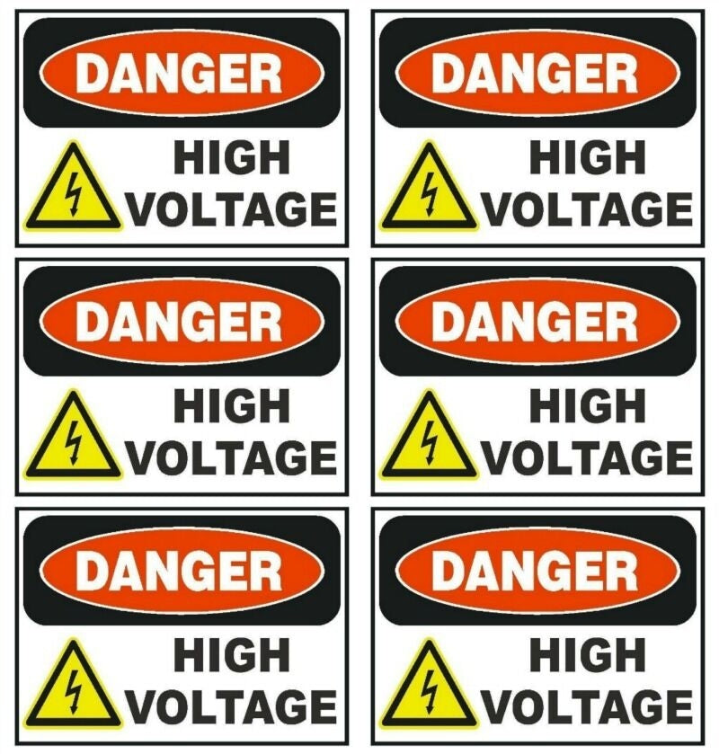 6 RV TRAILER CAMPER TRUCK DANGER HIGH VOLTAGE DECALS STICKERS