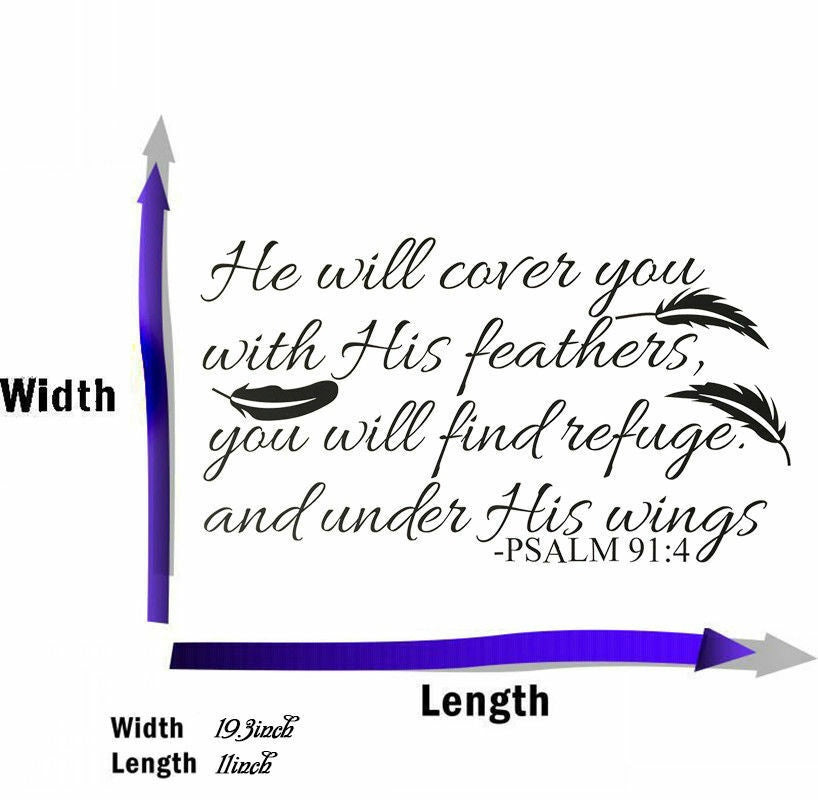 Psaume 91:4 BIBLE VERSE Vinyl Wall Stickers autocollants écritures Citation Art Word decor
