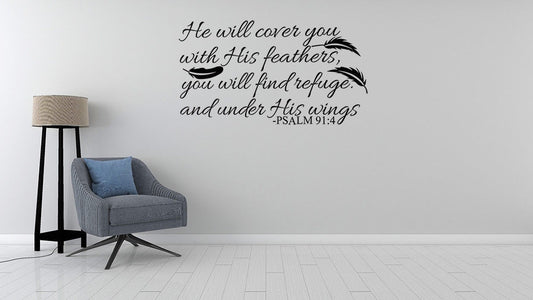 Psaume 91:4 BIBLE VERSE Vinyl Wall Stickers autocollants écritures Citation Art Word decor