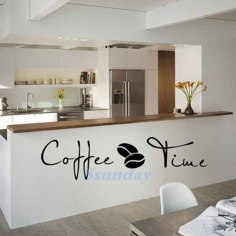 New Brand 57× 16 cm Home Kitchen Decoration Coffee Time Words Wall Sticker DIY Decal
