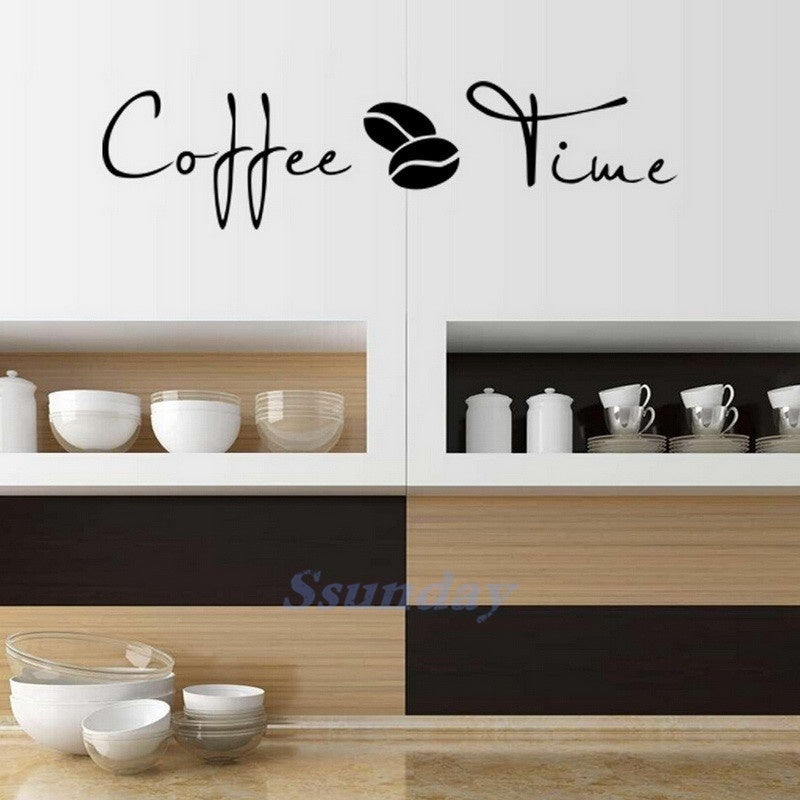 New Brand 57× 16 cm Home Kitchen Decoration Coffee Time Words Wall Sticker DIY Decal