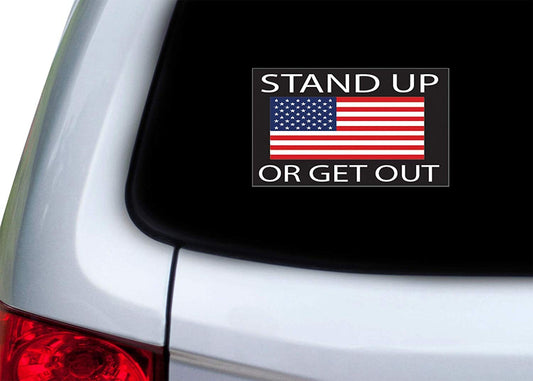 American Flag Stand Up Or Get Out USA Patriotic Stars and Stripes Auto Bumper Sticker Vinyl Decal for Car Truck RV SUV Boat Support US Military (1 Pack)
