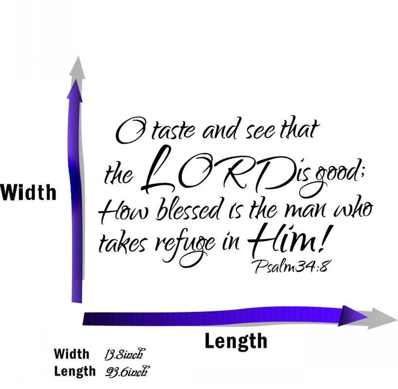 Psaume 34:8 BIBLE VERSE Vinyl Wall Stickers Autocollants écritures Citation Mot Art Decor
