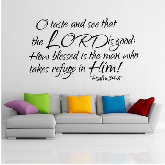 Psaume 34:8 BIBLE VERSE Vinyl Wall Stickers Autocollants écritures Citation Mot Art Decor
