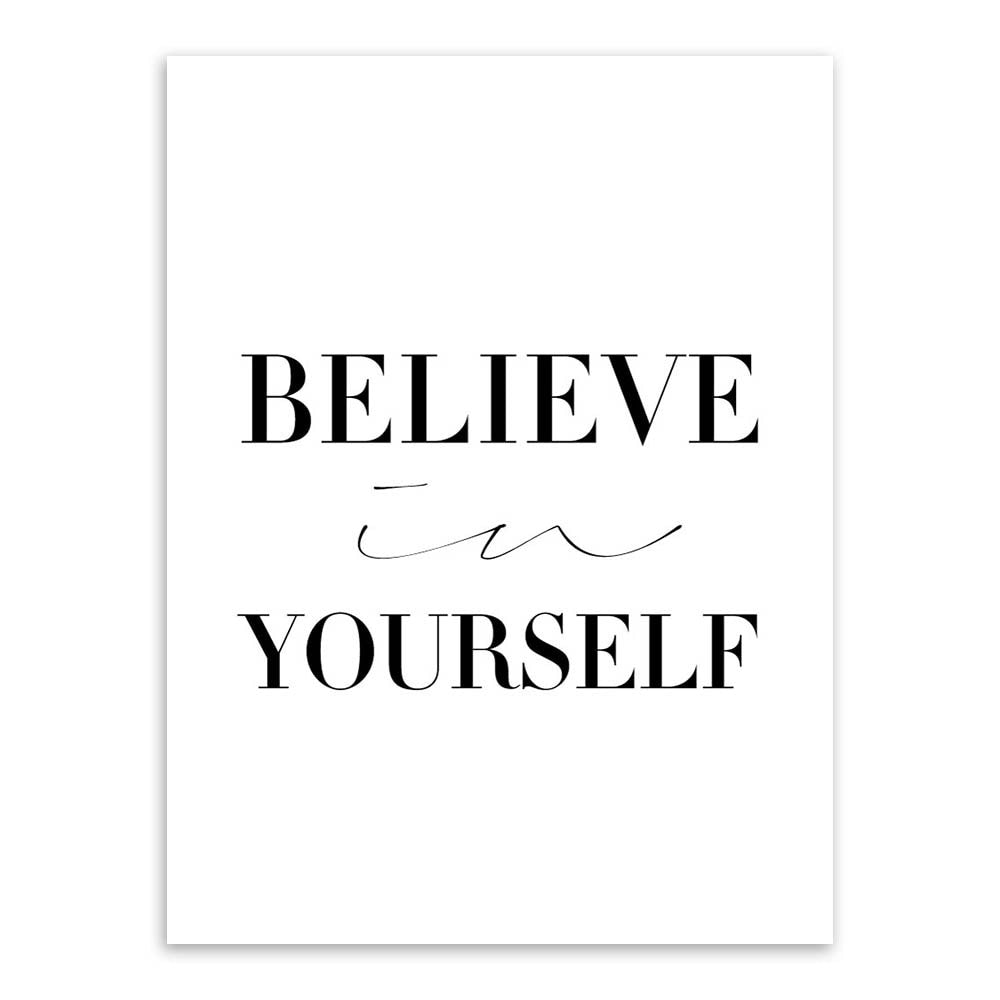 1Set(2Pcs) Black Minimalist Motivational Typography Believe Quotes Art Print Poster Wall Picture Canvas Painting Living Room Decor No Frame