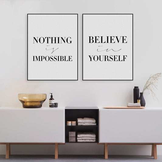 1Set(2Pcs) Black Minimalist Motivational Typography Believe Quotes Art Print Poster Wall Picture Canvas Painting Living Room Decor No Frame