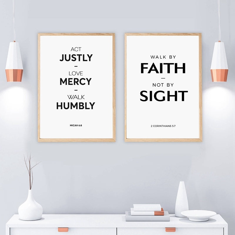 1Set(2Pcs) Bible Verse Quote Canvas Print Wall Art , Love, Mercy Christian Scripture Print Black and White Poster Bible Verse Wall Decor