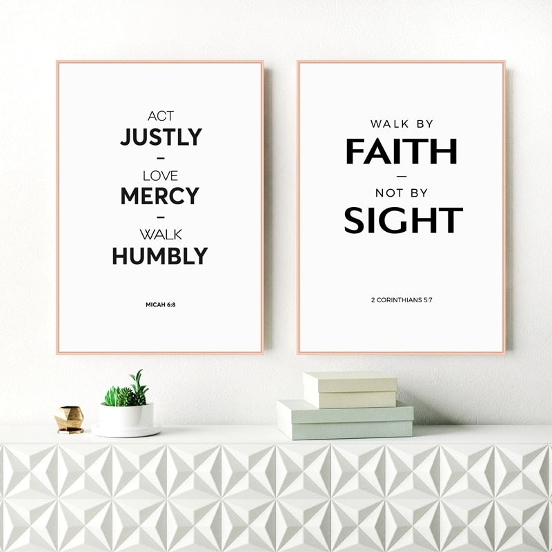 1Set(2Pcs) Bible Verse Quote Canvas Print Wall Art , Love, Mercy Christian Scripture Print Black and White Poster Bible Verse Wall Decor