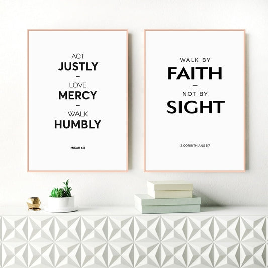 1Set(2Pcs) Bible Verse Quote Canvas Print Wall Art , Love, Mercy Christian Scripture Print Black and White Poster Bible Verse Wall Decor
