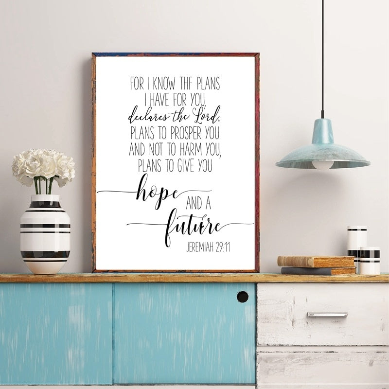 Bible Verse Art Jeremiah 29:11 Quote Canvas Poster Prints , Scripture Christian Wall Art Painting Minimalist Picture Home Decor