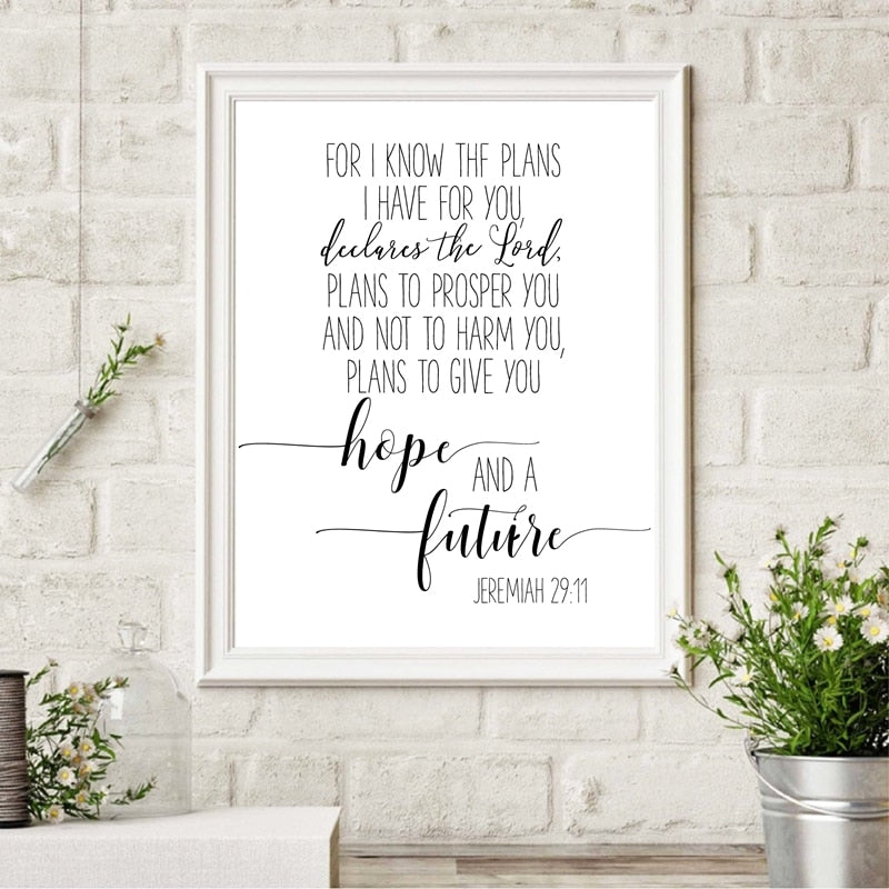 Bible Verse Art Jeremiah 29:11 Quote Canvas Poster Prints , Scripture Christian Wall Art Painting Minimalist Picture Home Decor