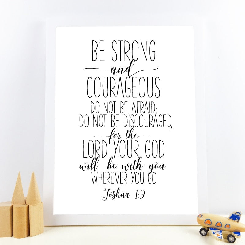 Bible Verse Joshua 1:9 Quotes Art Canvas Painting Picture Christian Nursery Sign Be Strong And Courageous Posters Print Decor